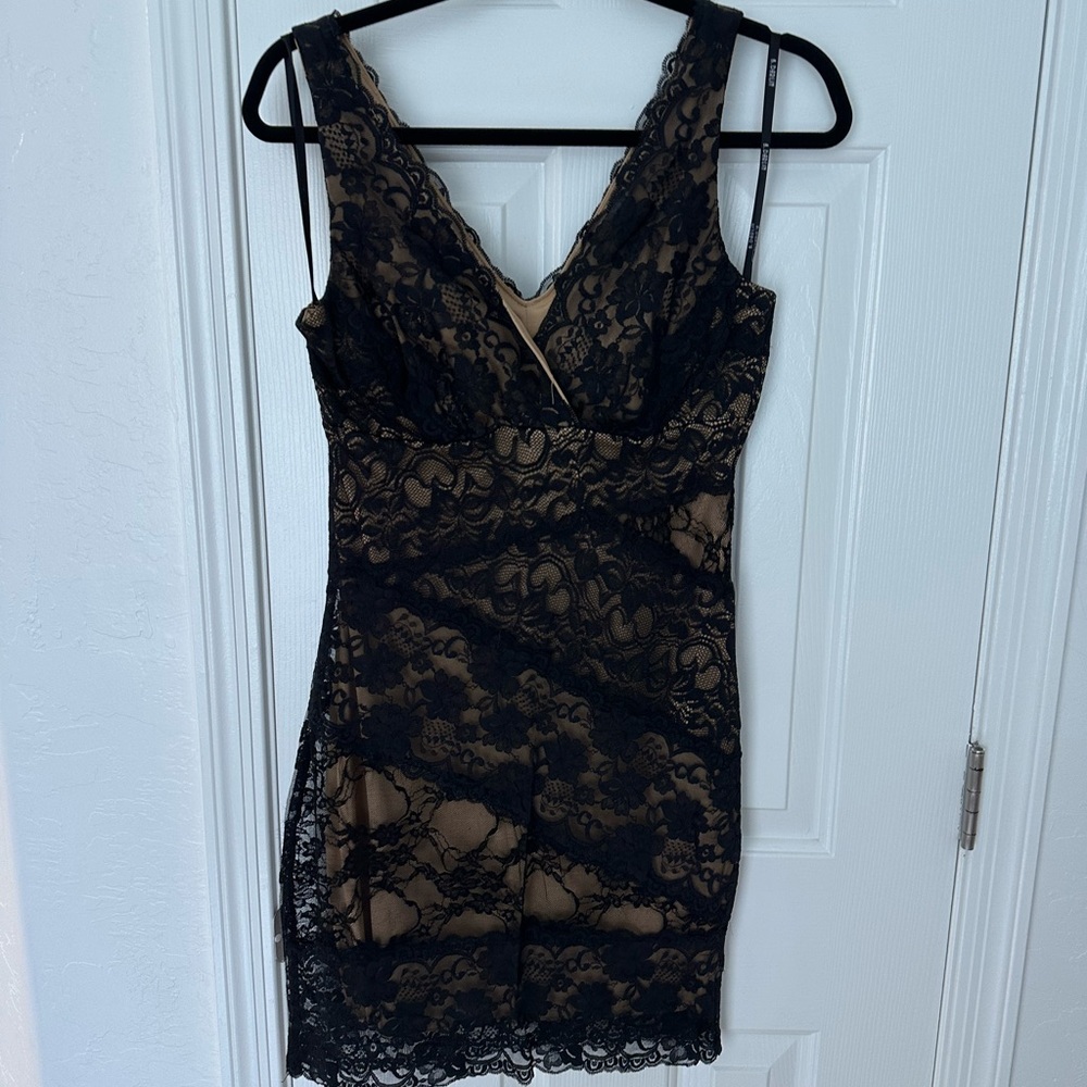 B Darlin Black and Tan Lace Dress